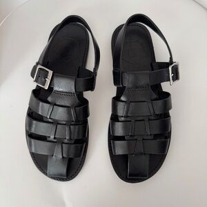 black leather sandals